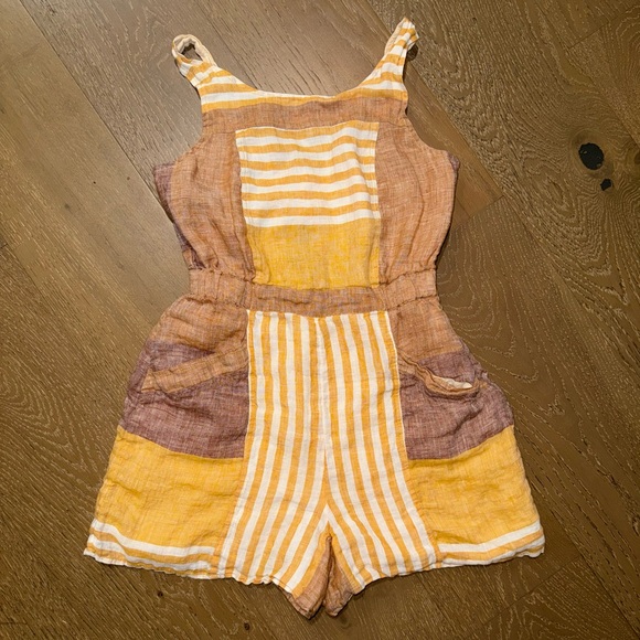 Anthropologie Pants - Anthropologie Yellow, White & Brown Striped Linen-Blend Romper‎
